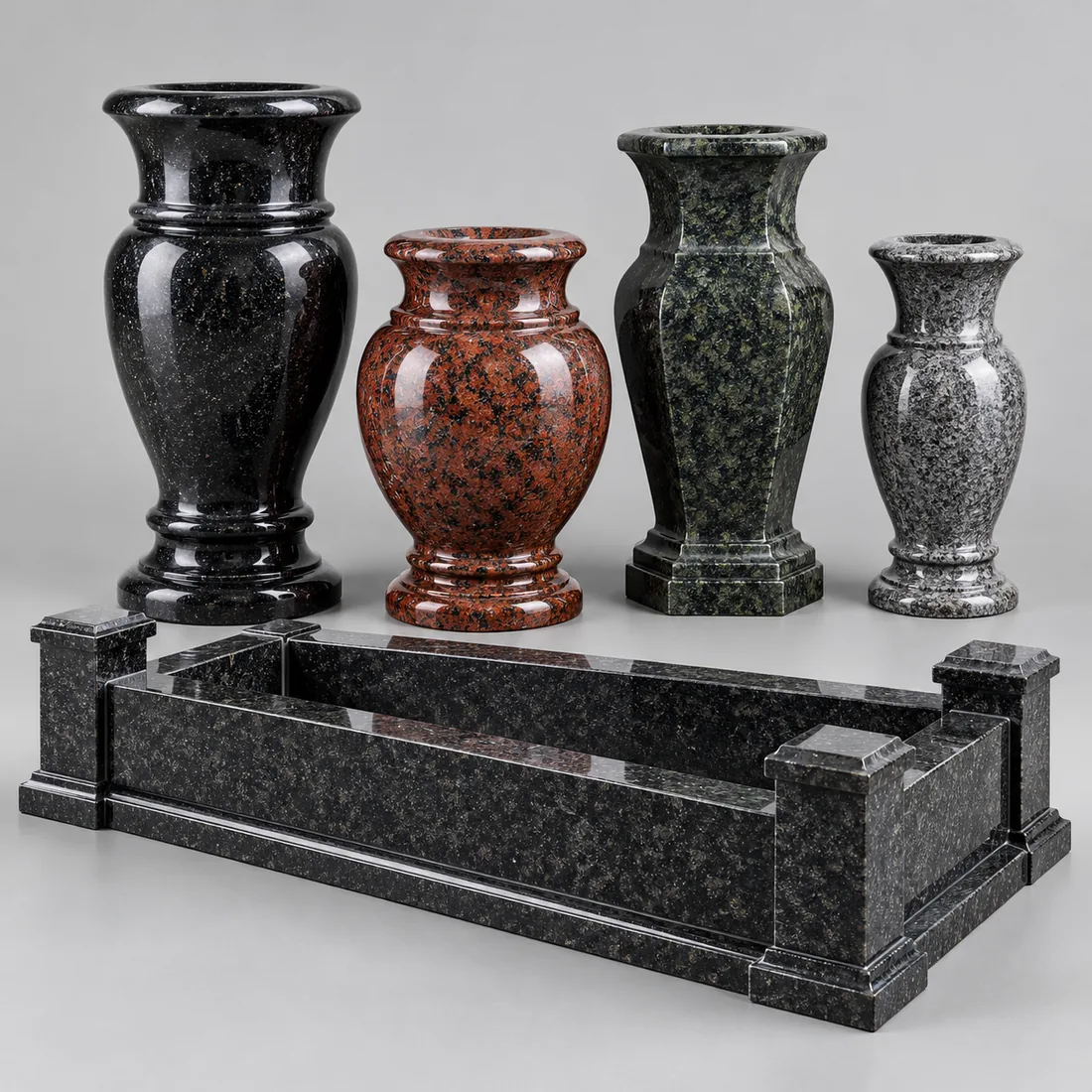 Granite vases and planters for graves